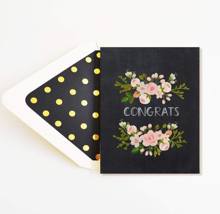 congrats charcoal & blush floral card