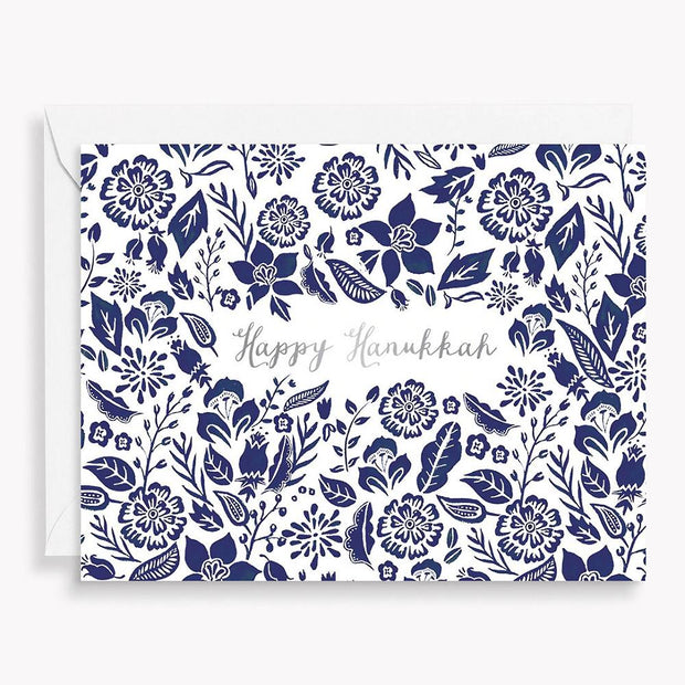 navy floral foil hanukkah card