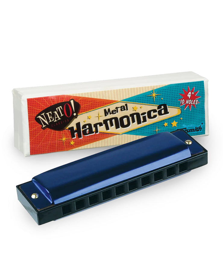 assorted metal harmonicas