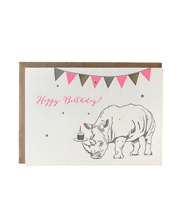 rhino with cupcake birthday card
