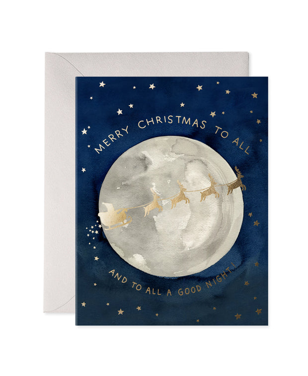 santa moon christmas card - single or set of 6