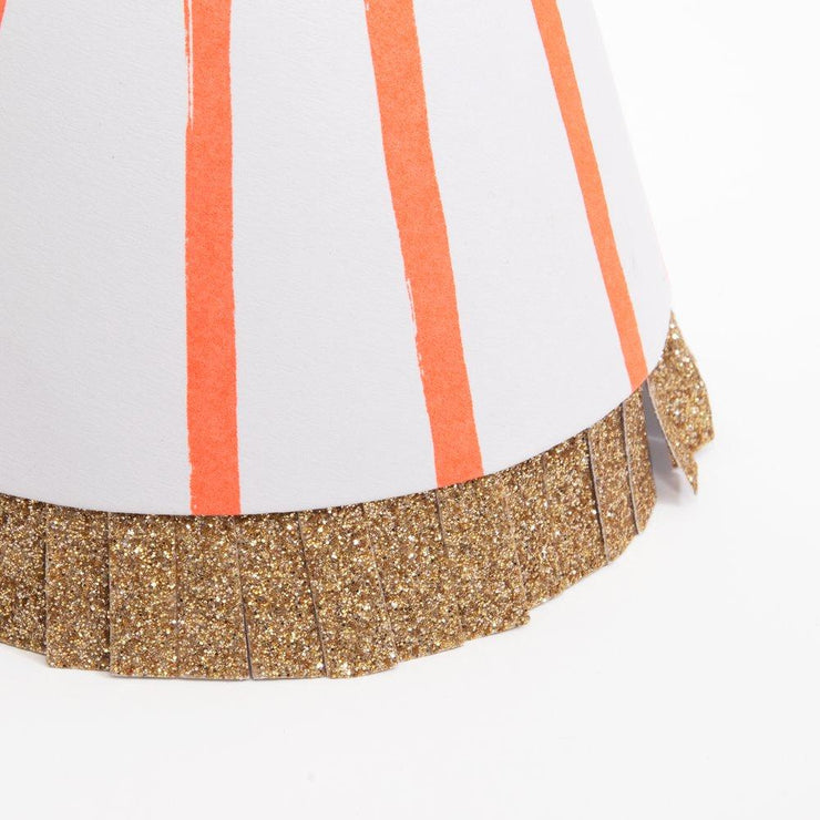 stripe pompom large party hats - set of 8