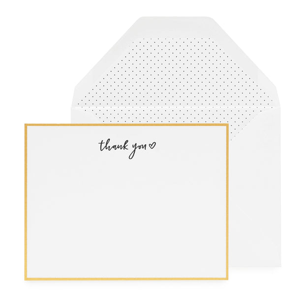 thank you heart card set with lined envelopes
