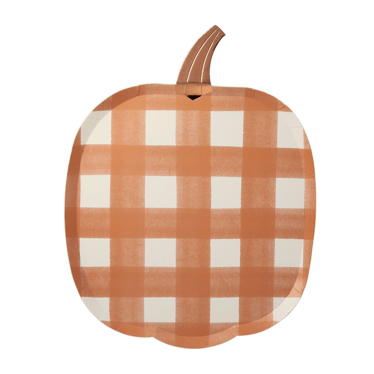 gingham pumpkin party plates - set of 8